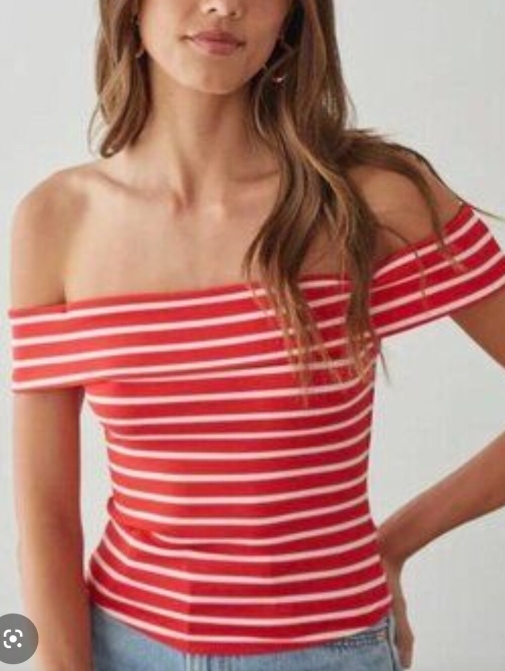 NWOT Wild Fable Red and White Off-Shoulder Striped Crop Top sz S